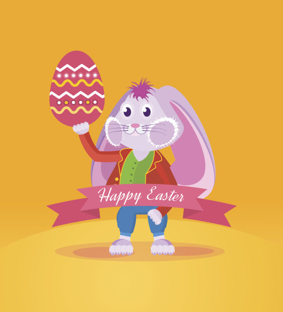 穿着衣服的兔子，手里拿着一个复活节彩蛋图片下载