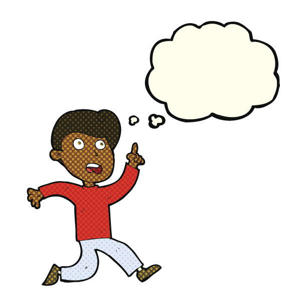 卡通男孩因思想泡沫而惊慌失措图片下载