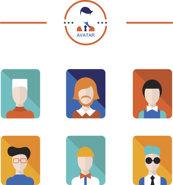 一组头像平面图标。年轻人和男性的面孔图片下载