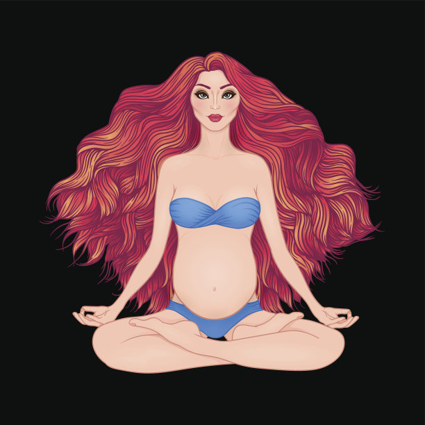 手绘矢量插图孕妇坐在莲花姿势瑜伽图片下载