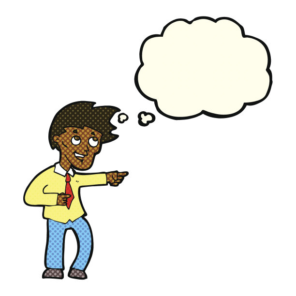 卡通趣味办公室男子指向思考泡泡图片下载