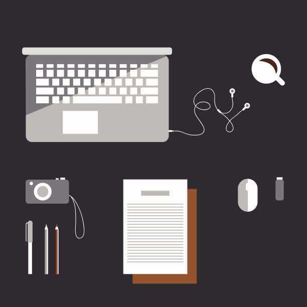 灰色背景下的办公物品平面设计图片下载