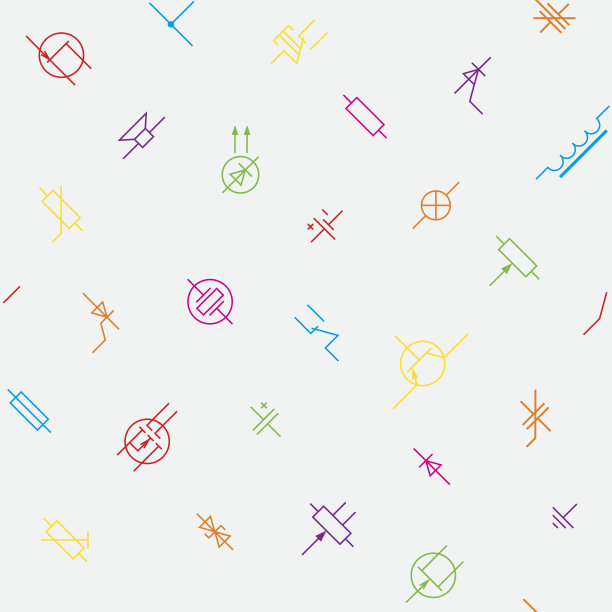 电子电路元件符号无缝墙纸图案。图片下载