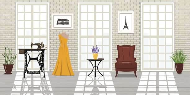 时尚沙龙，裁缝工作场所。时尚工作室图片下载