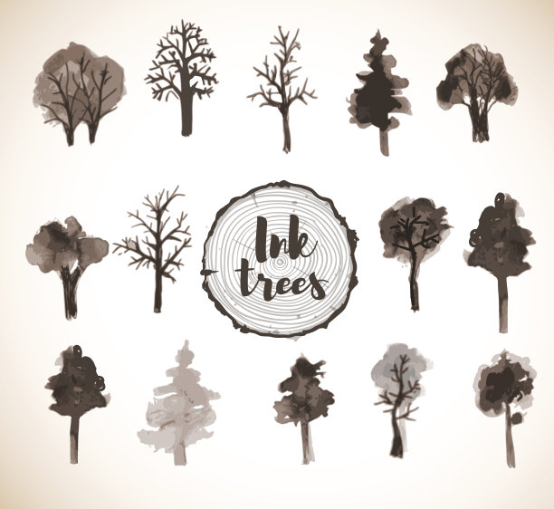 一套用墨水手绘的树图片下载