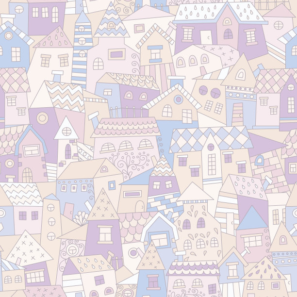 手绘小镇无缝图案。图片下载