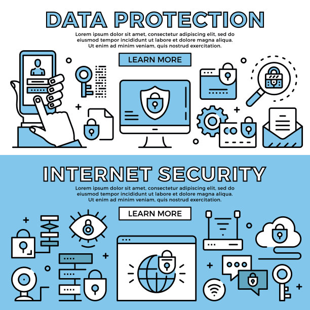 数据保护，网络安全概念。平面设计线条条幅集。现代图形元素，细线图标。优质的质量。矢量图素材图片