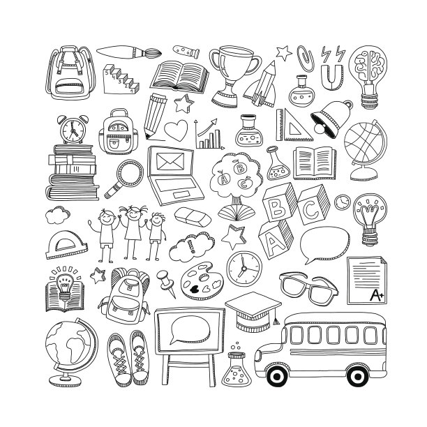 回到学校涂鸦集。线性的图标图片下载