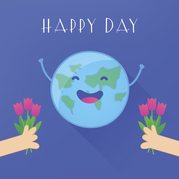 有手和花的有趣星球。地球日的名片。矢量图图片下载
