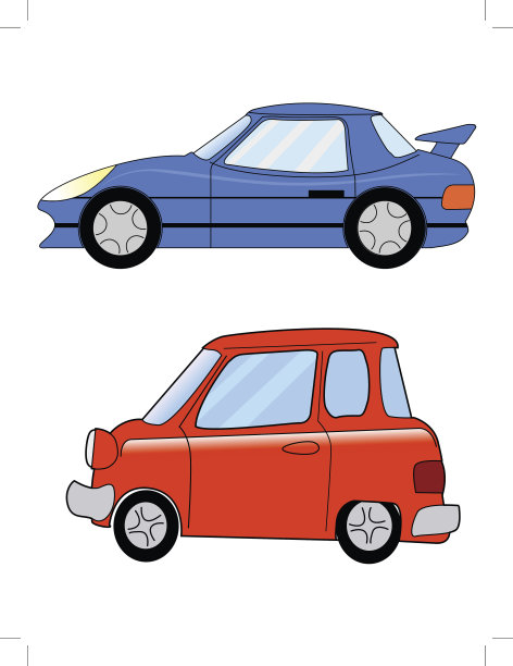 卡通风格的跑车和微型车图片下载