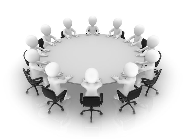 3d商业人士坐在圆桌旁。素材图片