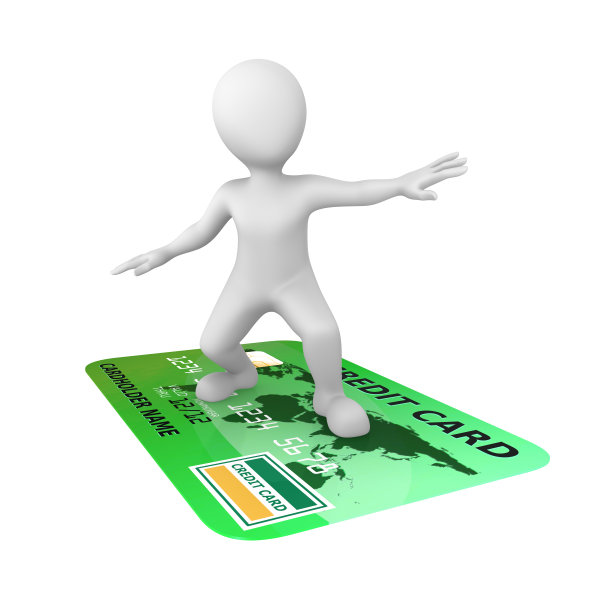 3d男人和绿色信用卡。图片下载