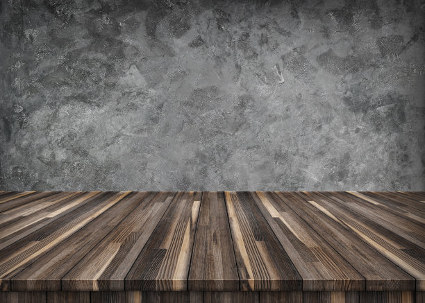 空的轻木桌面隔离在灰色水泥与修剪路径图片下载