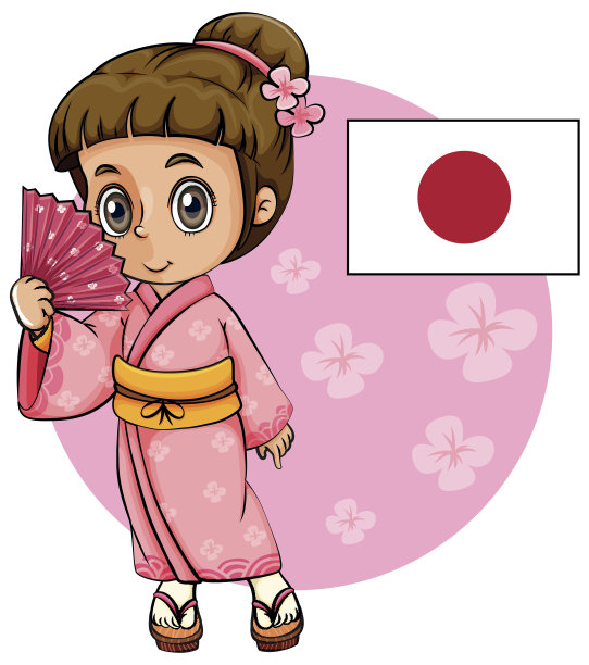 穿着粉红色和服和日本国旗的日本女孩图片下载