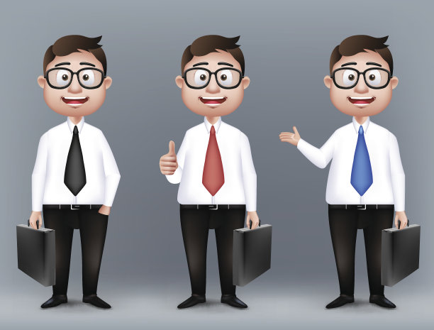 三个戴着不同颜色领带的相同卡通商人图片下载