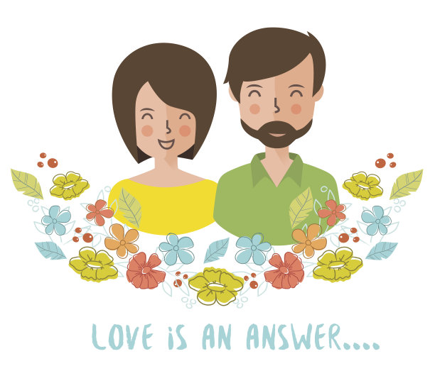 矢量明信片的夫妇在爱。花的框架。图片下载