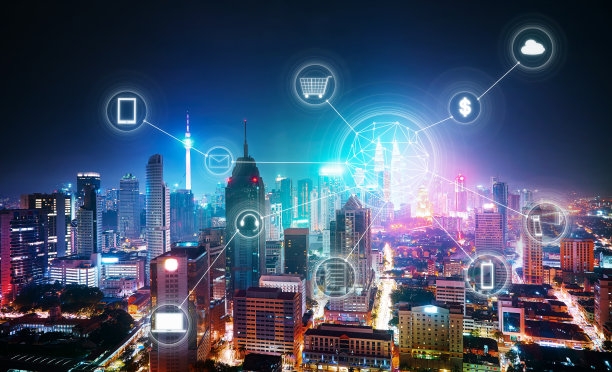 美丽的城市天际线与网络连接概念，吉隆坡，马来西亚。图片下载