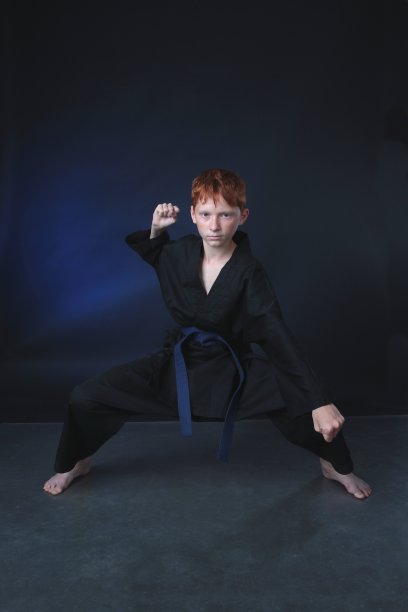 硬汉空手道男子在攻击位置。图片下载