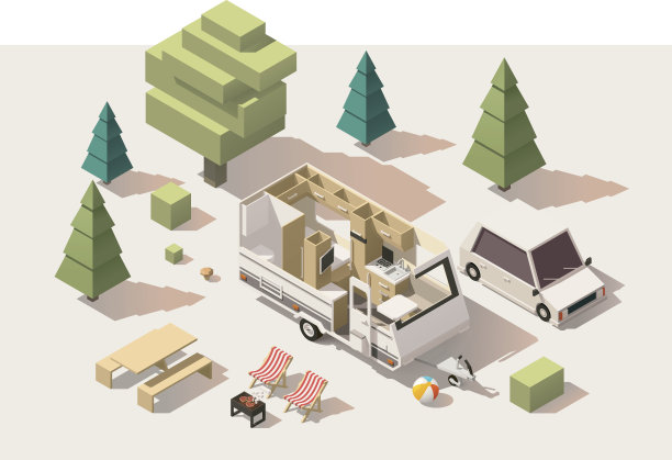 矢量等距低聚露营设备图片下载