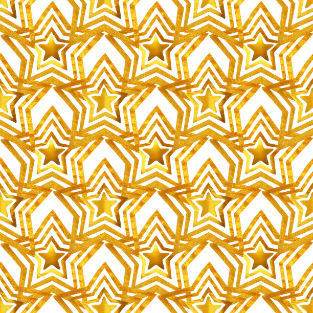 无缝模式与金色的手绘星星在白色的背景图片下载