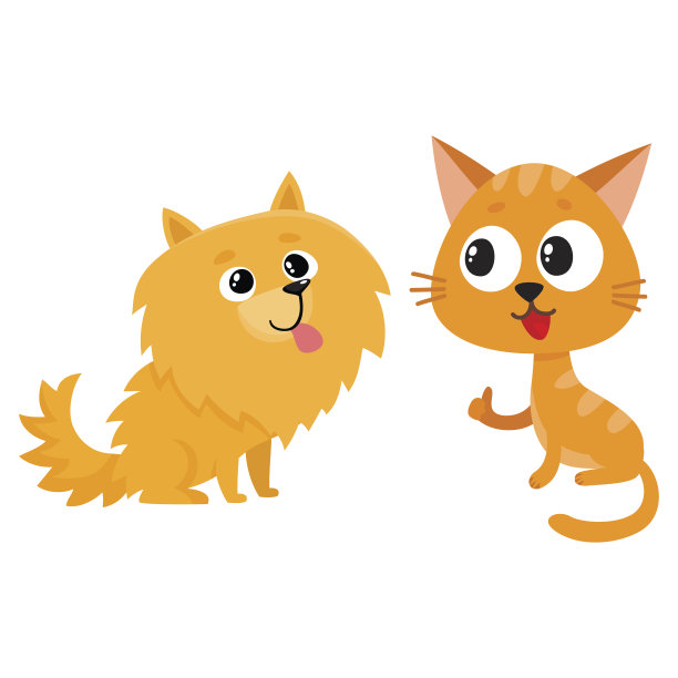 博美犬和红猫、小猫咪的角色，友情概念图片下载