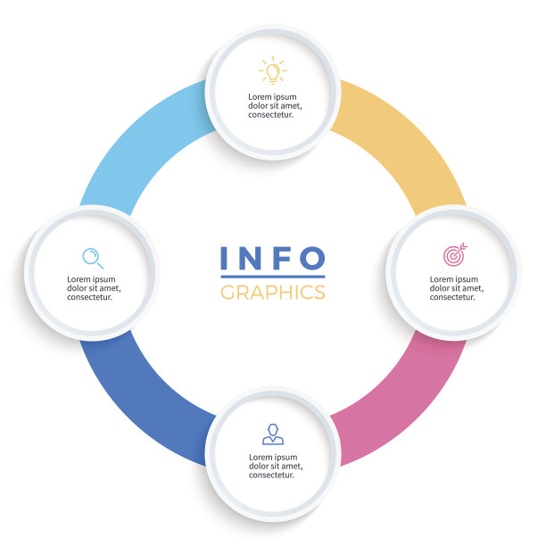 向量饼图。有4个步骤、选项和部分的演示模板。图片下载