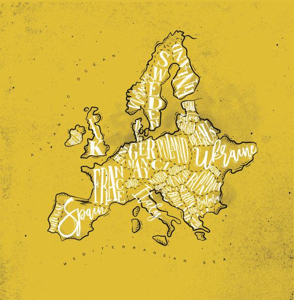 地图欧洲复古黄图片下载