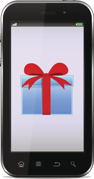 屏幕上有礼物的智能手机图片下载