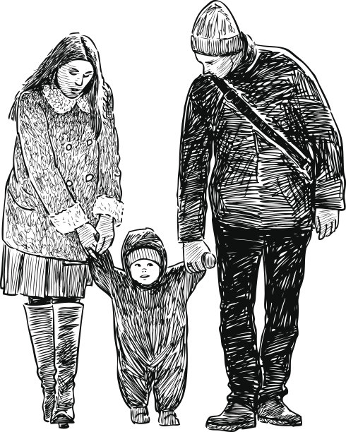 年轻的家庭在散步图片下载