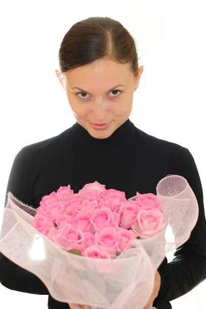 女孩和粉红玫瑰图片下载