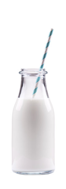 一瓶牛奶和白色和蓝色的吸管图片下载
