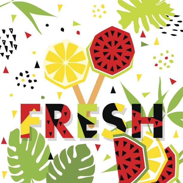 夏季横幅西瓜和柠檬，向量图片下载