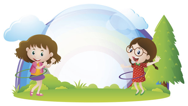 公园里有两个女孩的边界模板图片下载