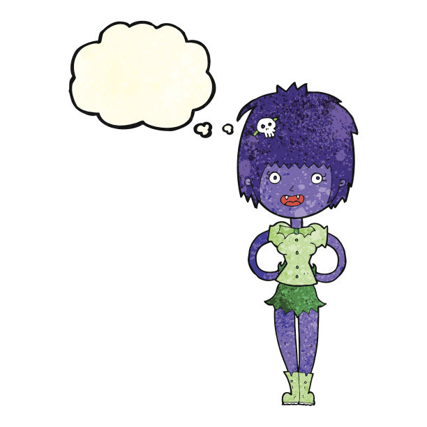 卡通快乐的吸血鬼女孩与思想泡泡图片下载