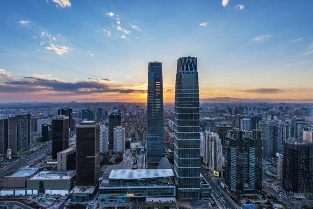 北京CBD下的日落非常壮观素材图片