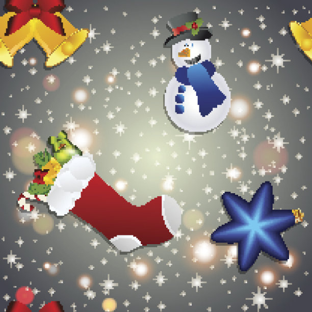 新年图案有雪人、袜子、铃铛和圣诞树玩具图片下载