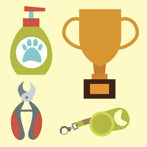 腊肠狗狗玩矢量插画元素设置平坦风格的小狗家庭宠物配件图片下载