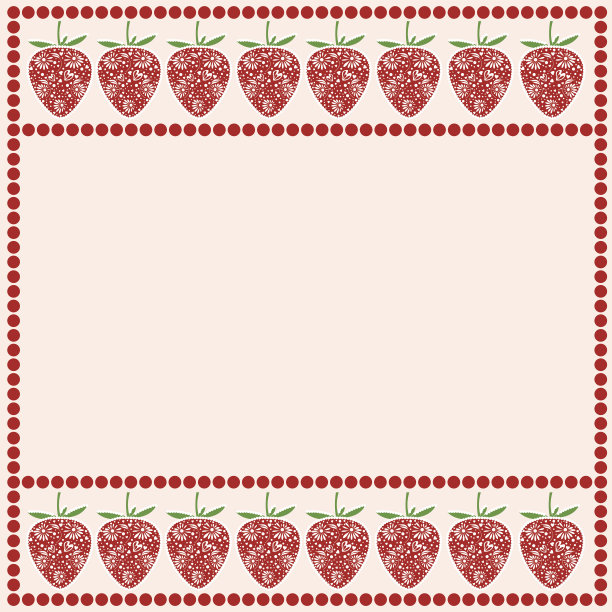 带有浆果的矢量卡片。空的方形形状，饰有草莓和圆点。装饰框。卡片，空白和表格的系列。图片下载