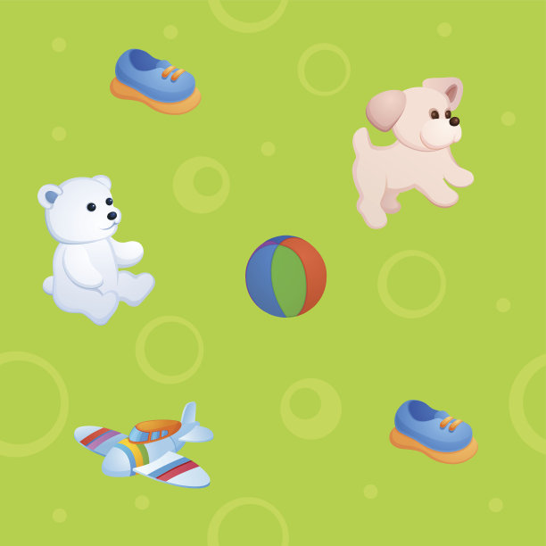 孩子气的彩色图案毛绒玩具，飞机和球图片下载