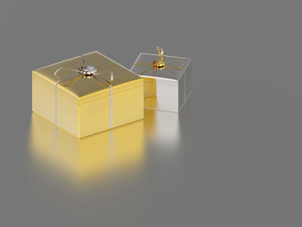 3D插图两金银奖礼物图片下载