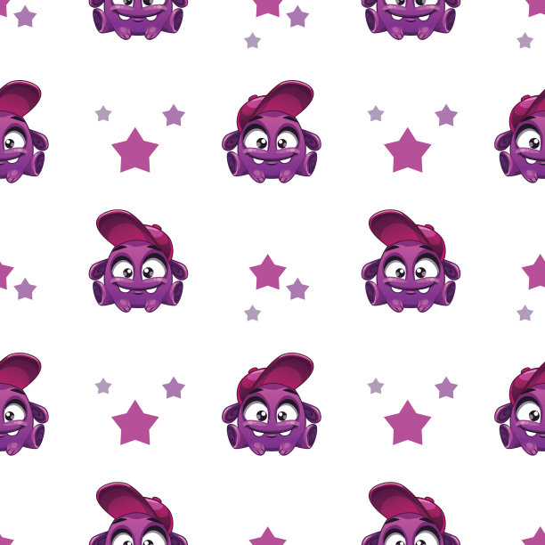 无缝图案与可爱的漫画紫色的角色图片下载