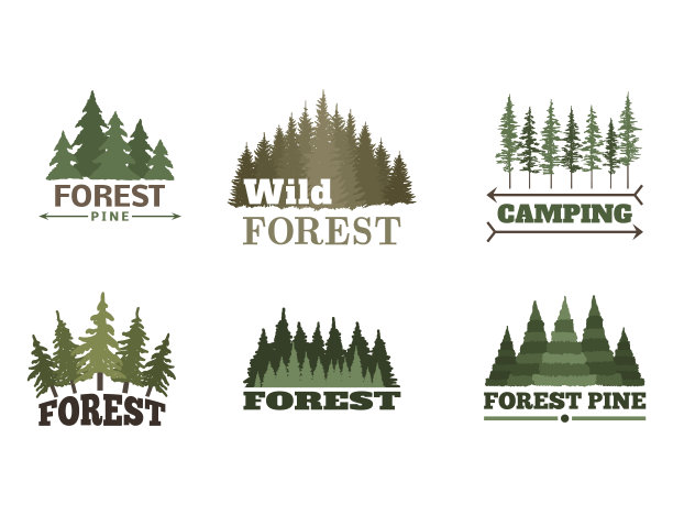 树户外旅行绿色剪影森林徽章针叶自然图标徽章顶部松树云杉向量图片下载