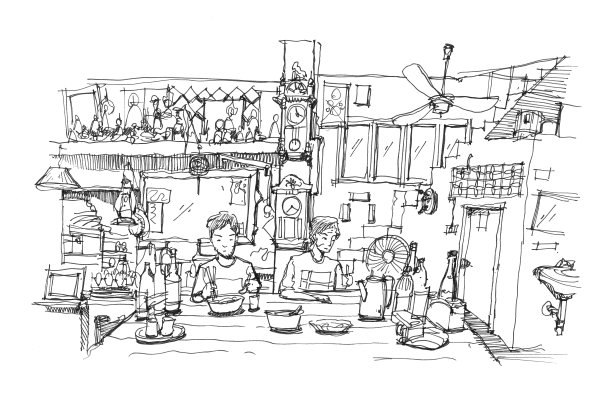 东南亚餐厅涂鸦素描插画图片下载