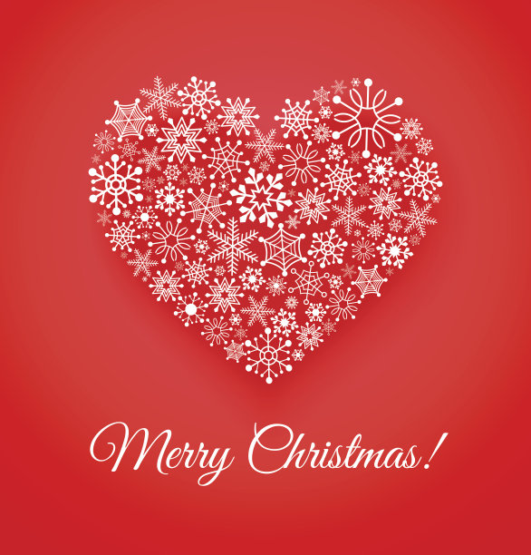 红色背景下的雪花心图片下载