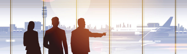 剪影的人在机场候机厅，离开航站楼内部登记图片下载