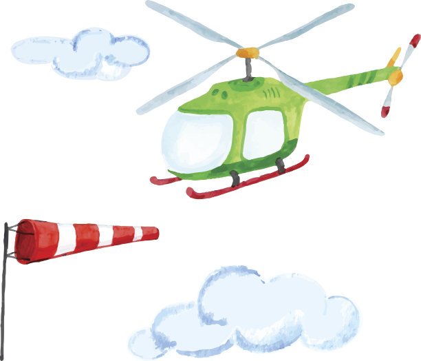 矢量水彩卡通直升机。图片下载