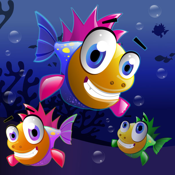 可爱的卡通鱼。图片下载
