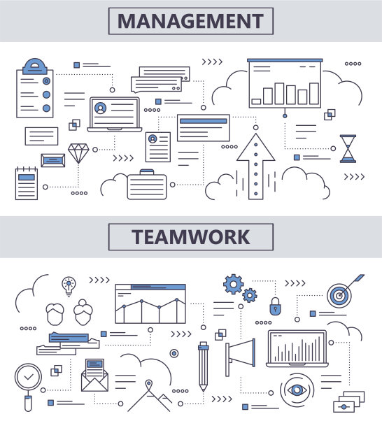 向量集现代细线管理，团队合作理念横幅图片下载