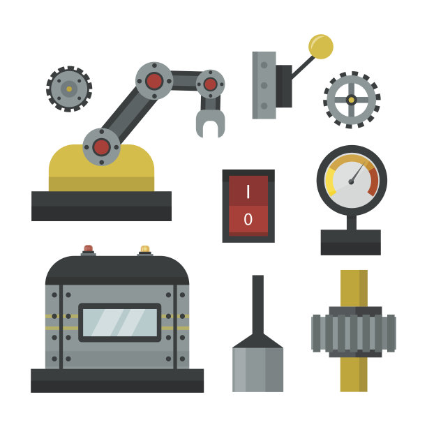 部分机械制造工作详细介绍齿轮机械设备行业矢量插图图片下载