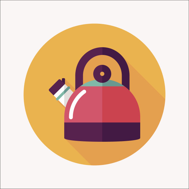 厨房用具茶壶平面图标与长影子，eps10图片下载